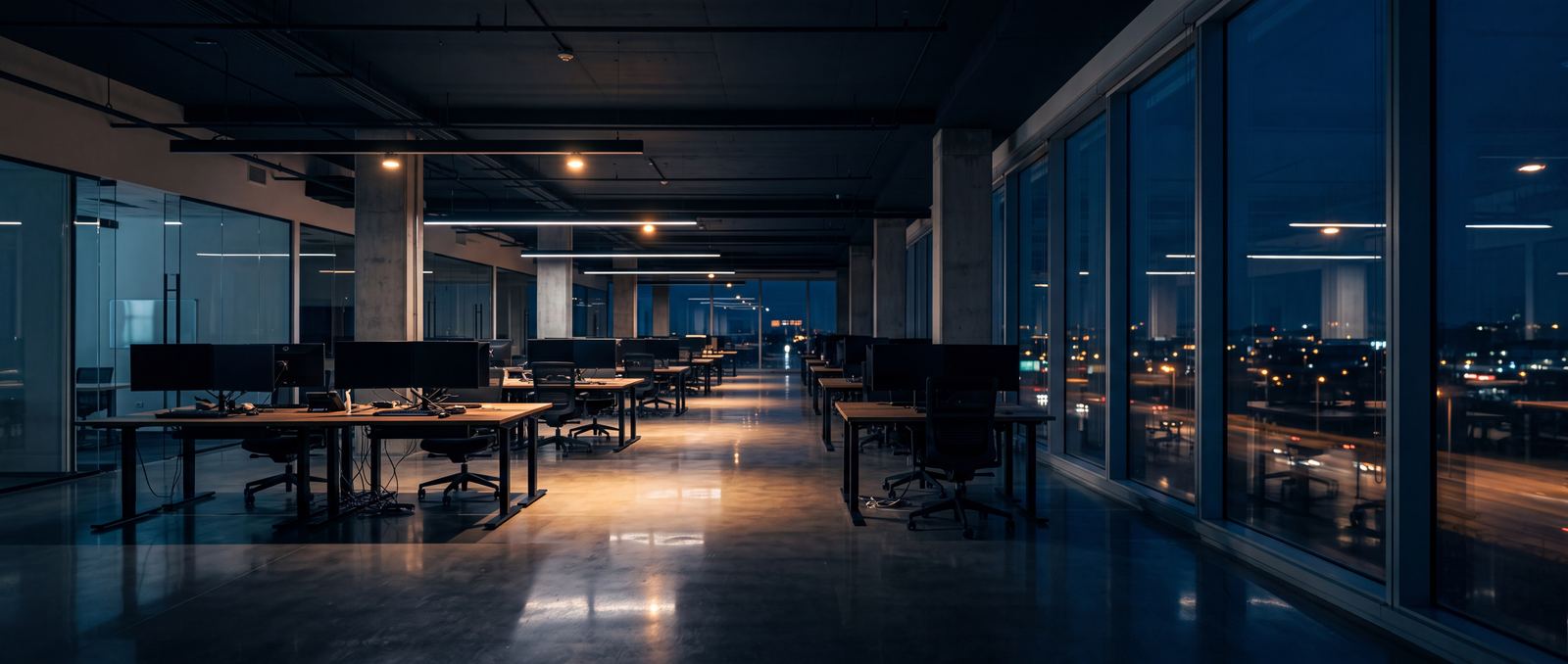 Empty office floor at night